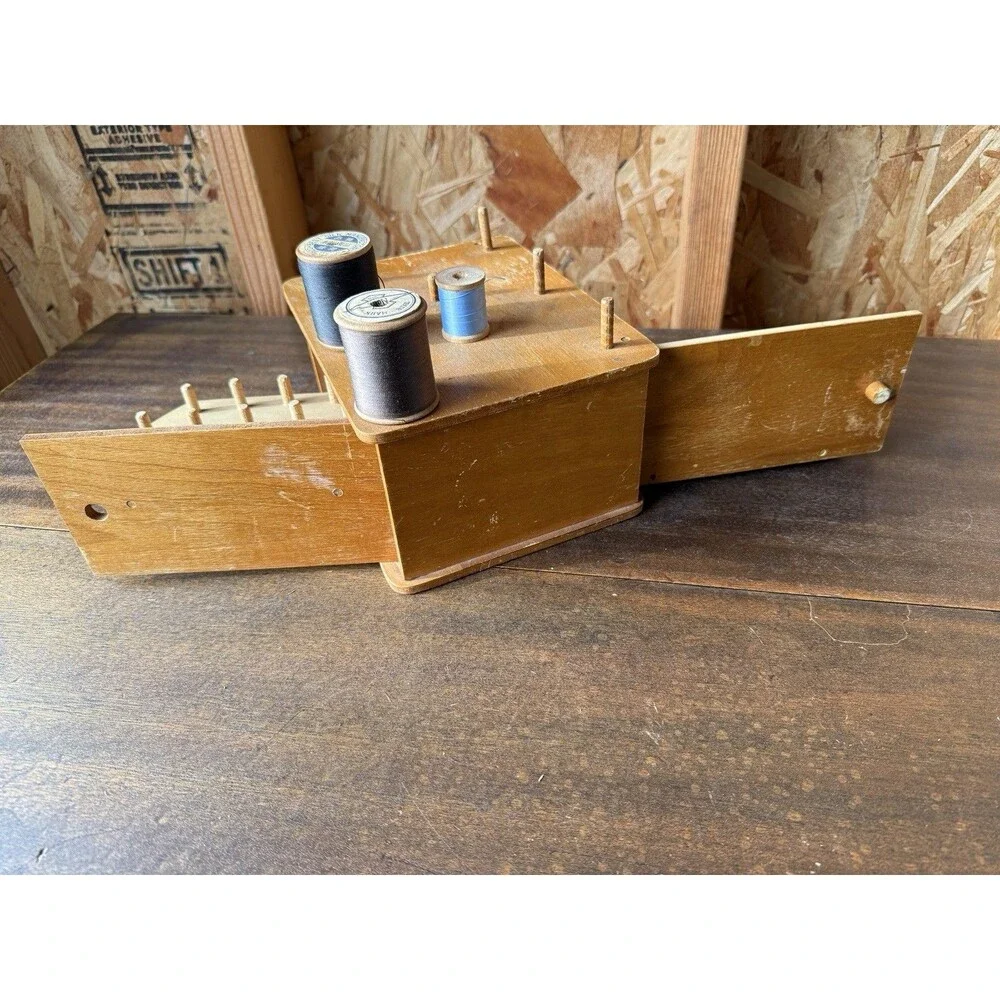 HW Murray Vintage Wood Sewing Cabinet Box Spool Organizer